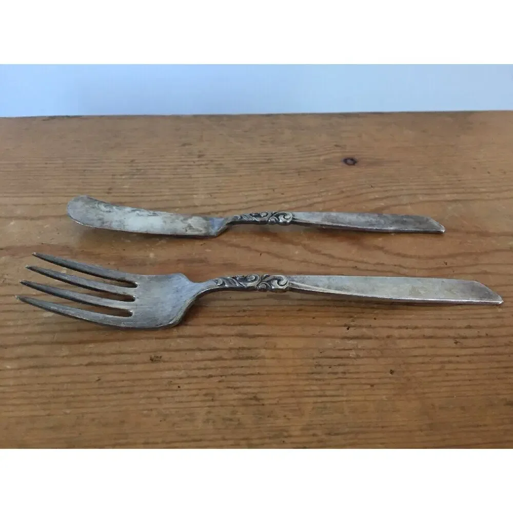 Vintage Oneida South Seas Silverplate Flatware Fork + Butter Spreader Knife